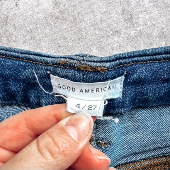 Good American Good Waist Dark Wash High Rise Distressed Skinny Jean Size 4/27 - Picture 5 of 7